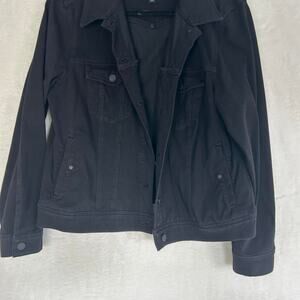 Liverpool Black denim jacket with button-up front and snap closure